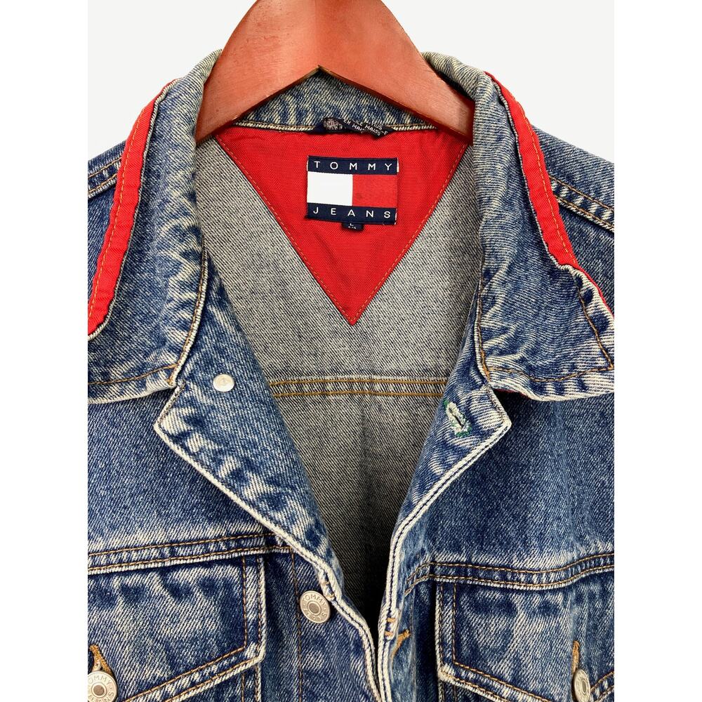 Vintage Denim Jacket with red contrast by Tommy Hilfiger L